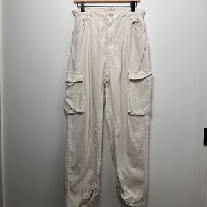 Bershka (10) Straight Leg Beige Cargo Trouser - Lightweight Utility Style Pant